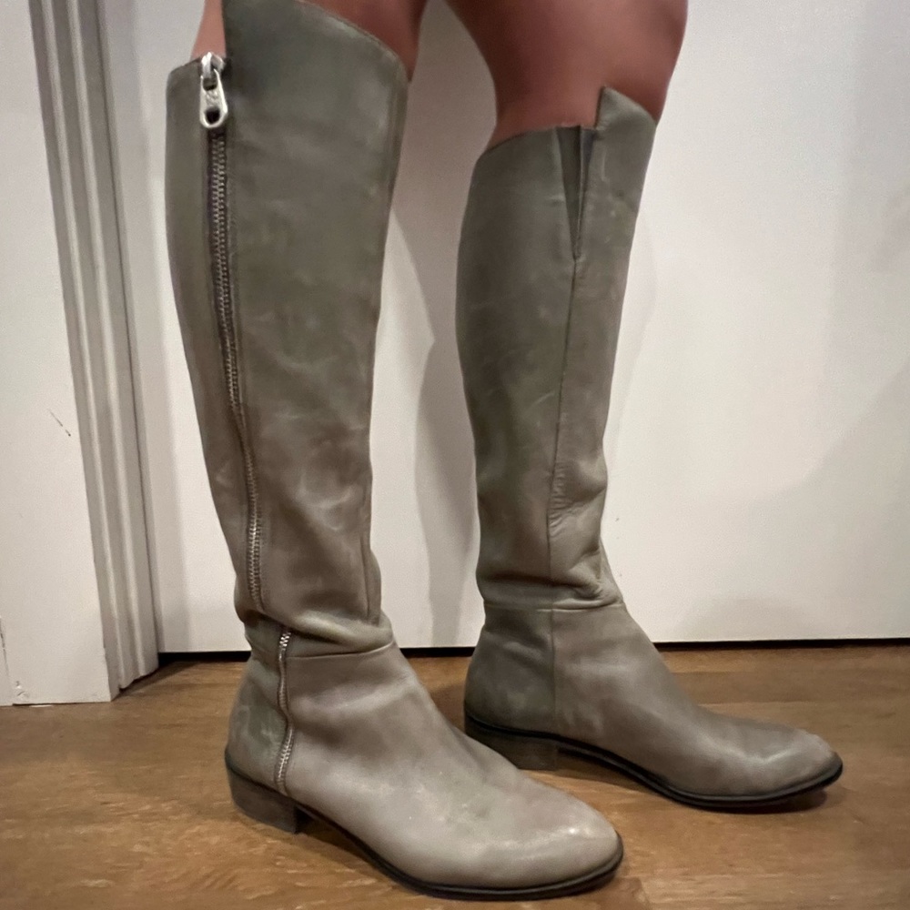 Gray Leather Riding Boots